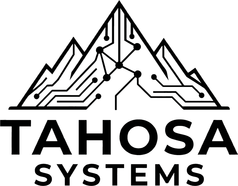 Tahosa Systems logo: three mountain peaks traced with circuit lines